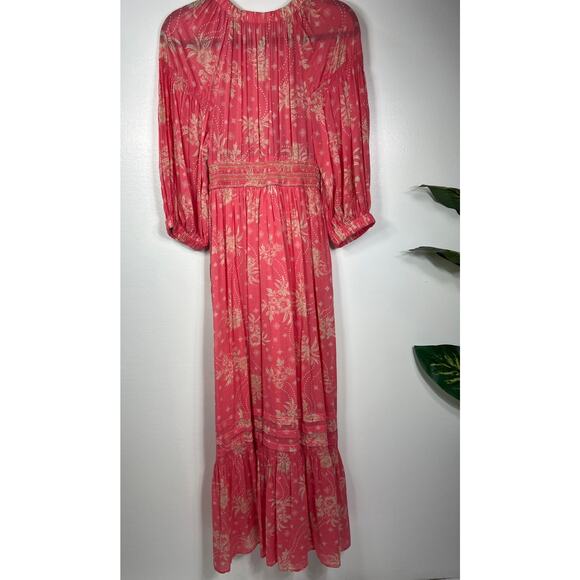 Free People Dress Maxi Golden Hour Smocked Bodice Cotton Pink XS Boho - Picture 9 of 12